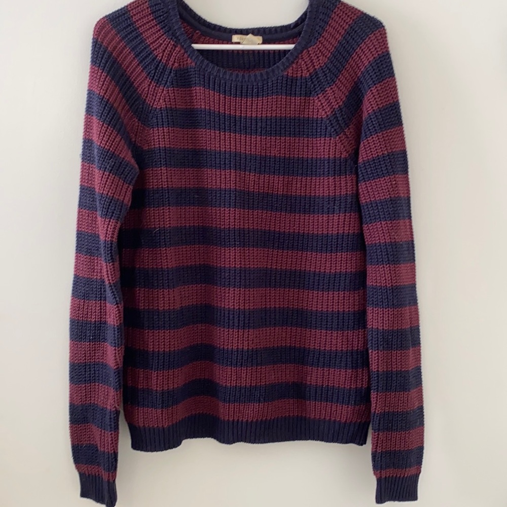 Maroon & Navy striped knit sweater. Size L (fits like a M)